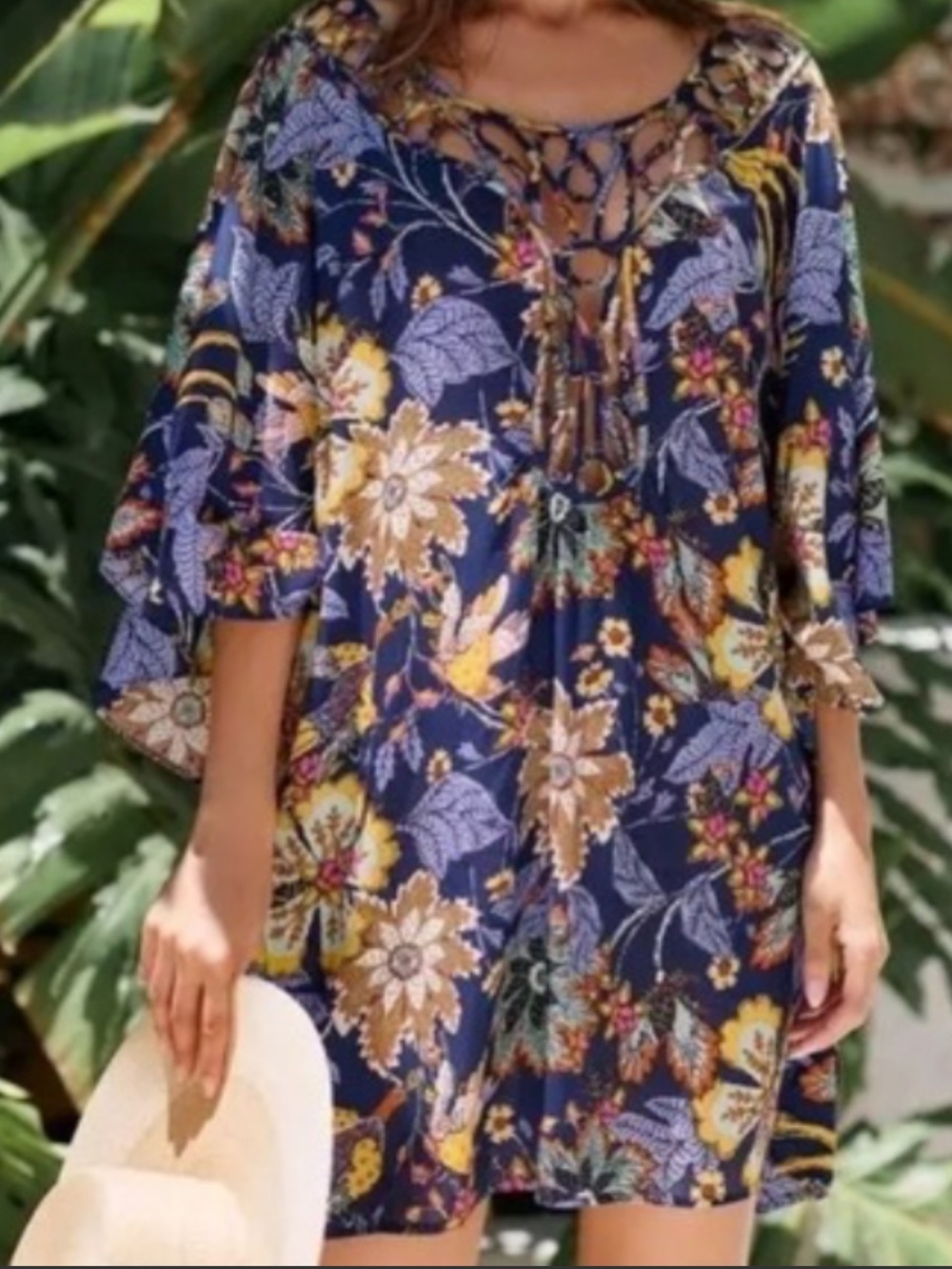 Anthropologie Floral Cut‎ Out Mini Dress Swim Beach Cover-Up Women’s Size 3X